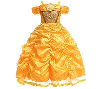HIHCBF La Bella e La Bestia Costumi di Carnevale Ragazze Vestito da Principessa Belle per Compleanno Natale Festa Halloween Cosplay Cerimonia 4-5 anni