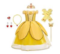 HIHCBF La Bella e La Bestia Costumi di Carnevale Ragazze Vestito da Principessa Belle per Compleanno Natale Festa Halloween Cosplay Cerimonia con Accessori 6-7 anni