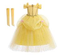 HIHCBF La Bella e La Bestia Costumi di Carnevale Ragazze Vestito da Principessa Belle per Compleanno Natale Festa Halloween Cosplay Cerimonia Con Maniche Per Le Braccia 10-11 anni