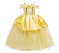 HIHCBF La Bella e La Bestia Costumi di Carnevale Ragazze Vestito da Principessa Belle per Compleanno Natale Festa Halloween Cosplay Cerimonia 3-4 anni