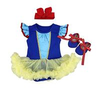 HIHCBF Neonata Costume di Carnevale Vestito da Principessa Biancaneve Pagliaccetto per Bimba Compleanno Festa Halloween Cosplay Natale Abitini per Bambina con Archetto Scarpe 0-3 mesi