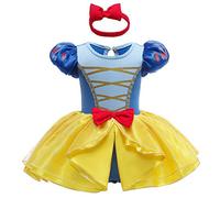 HIHCBF Neonata Costume di Carnevale Vestito da Principessa Biancaneve Pagliaccetto per Bimba Compleanno Festa Halloween Cosplay Natale Abitini per Bambina con Archetto 9-12 mesi