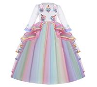 HIHCBF Vestito da Principessa Unicorno Bambina Costume di Carnevale Ragazze Maniche Lunghe Abiti per Compleanno Natale Festa Halloween Cosplay Cerimonia Nozze Multicolore 6-7 anni