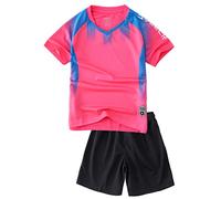 Hiheart Set da Calcio per Ragazze Calcio Abbigliamento Futsal Bambini Allenamento Top e Bottom Set Studenti Abbigliamento Estivo 7-8 Anni Rosa