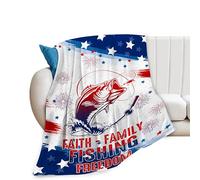 HiHELLOH Coperta a forma di pesce con bandiera americana, coperta in pile di flanella, biancheria da letto, regalo per uomini, ragazzi, pescatori, donne, ragazze, amanti adulti, roba fresca in peluche
