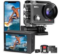Hiicam Speed 10 Action Cam 5K 30FPS 30MP Fotocamera Impermeabile Subacquea 40M con EIS, Telecamera Sportiva con Telecomando Zoom 5X, 170° Grandangolare, Batteria 2x1350mAh/Accessor (BLACK-15)