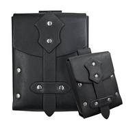 HiiFeuer 2 pezzi Cintura medievale in cuoio sintetico con borchie, custodia per cintura, Borsa da cintura rinascimentale retrò, Marsupio portatile Pacchetto laterale per LARP (Nero A)