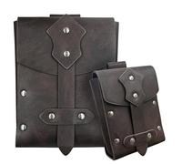 HiiFeuer 2 pezzi Cintura medievale in cuoio sintetico con borchie, custodia per cintura, Borsa da cintura rinascimentale retrò, Marsupio portatile Pacchetto laterale per LARP (Marrone A)