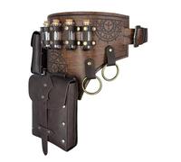 HiiFeuer 4 PC Costume Cintura Alchimia Medievale, Fantasia Finta Pelle Mago Porta Pozioni Cintura con 4 Fiale di Sughero e Cintura Borsa (Marrone A)