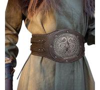 HiiFeuer Armatura da Vita vichinga con Doppio Drago in Rilievo,Cintura Larga in Ecopelle norrena Vintage, Cintura Corsetto Mercenario Medievale (Marrone A)