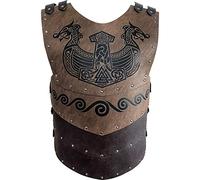 HiiFeuer Armatura Toracica Con Elmo in Ecopelle Vichinga in Rilievo, Armatura in Pelle da Cavaliere Medievale Retrò per LARP/Cosplay(Marrone B)