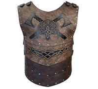 HiiFeuer Armatura Toracica Con Elmo in Ecopelle Vichinga in Rilievo, Armatura in Pelle da Cavaliere Medievale Retrò per LARP/Cosplay(Marrone A)