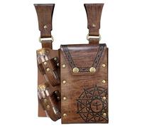 HiiFeuer Borsa da cintura medievale per alchimia in cuoio sintetico con 4 fiale di pozione in sughero, Marsupio fantasia per Halloween (Marrone chiaro B)