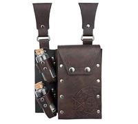 HiiFeuer Borsa da cintura medievale per alchimia in cuoio sintetico con 4 fiale di pozione in sughero, Marsupio fantasia per Halloween (Marrone B)