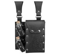 HiiFeuer Borsa da cintura medievale per alchimia in cuoio sintetico con 4 fiale di pozione in sughero, Marsupio fantasia per Halloween (Nero B)