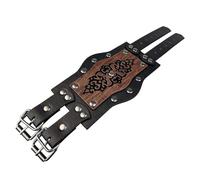 HiiFeuer Bracciale con rune vichinghe in cuoio sintetico, Polsino retrò norreno, Bracciale nordico con fibbia e bracciale Bangle (Marrone C)