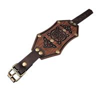 HiiFeuer Bracciale con rune vichinghe in cuoio sintetico, Polsino retrò norreno, Bracciale nordico con fibbia e bracciale Bangle (Marrone B)