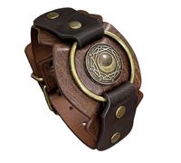 HiiFeuer Bracciale con rune vichinghe in cuoio sintetico, Polsino retrò norreno, Bracciale nordico con fibbia e bracciale Bangle (Marrone E)