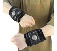 HiiFeuer Bracciali medievali in pelle scamosciata, bracciali in pelliccia artificiale rinascimentale, fascia da polso vichinga, protezioni per braccio da tiro con (Nero B)