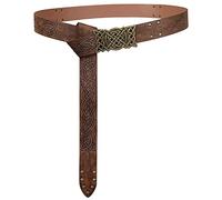 HiiFeuer Cintura con Fibbia Goffrata Vichingo, Cintura da Cavaliere in Pelle PU Nordica, Cintura da Guerriero Medievale Retrò per LARP Cosplay (Marrone A)