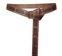 HiiFeuer Cintura con fibbia quadrata medievale in rilievo, Cintura da cavaliere mercenario in finta pelle retrò del Medioevo, Per Ren Faire LARP Cosplay Halloween (Marrone A)