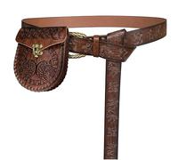 HiiFeuer Cintura con fibbia vichinga in rilievo Fenrir e borsa per cintura nordica in rilievo, cintura in ecopelle vintage e marsupio per LARP(marrone C)