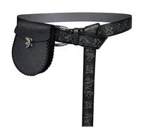 HiiFeuer Cintura con fibbia vichinga in rilievo Fenrir e borsa per cintura nordica in rilievo, cintura in ecopelle vintage e marsupio per LARP(nero C)