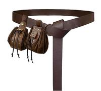 HiiFeuer Cintura con fibbia vichinga in rilievo Fenrir e borsa per cintura nordica in rilievo, cintura in ecopelle vintage e marsupio per LARP(marrone D)