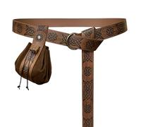 HiiFeuer Cintura Medieval Embossed O Ring con custodia Vantage embossed Drawstring, Set di cintura e borsa in finta pelle retrò rinascimentale per il LARP (Marrone D)