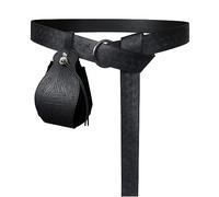 HiiFeuer Cintura medievale ad anello in rilievo con sacchetto portatile con coulisse Gungnir, set di cintura e borsetta in finta pelle rinascimentale per GRV (nero B)