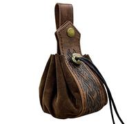 HiiFeuer Custodia Con Coulisse in Ecopelle Medievale, Portamonete Portatile Retrò Nordico, Borsa da Cintura Vintage per Dadi per LARP Ren Faire(Marrone B)
