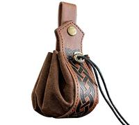 HiiFeuer Custodia Con Coulisse in Ecopelle Medievale, Portamonete Portatile Retrò Nordico, Borsa da Cintura Vintage per Dadi per LARP Ren Faire(Marrone A)