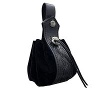 HiiFeuer Custodia Con Coulisse in Ecopelle Medievale, Portamonete Portatile Retrò Nordico, Borsa da Cintura Vintage per Dadi per LARP Ren Faire(Nero B)