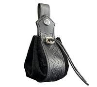 HiiFeuer Custodia Con Coulisse in Ecopelle Medievale, Portamonete Portatile Retrò Nordico, Borsa da Cintura Vintage per Dadi per LARP Ren Faire(Nero A)
