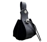 HiiFeuer Custodia Con Coulisse in Ecopelle Medievale, Portamonete Portatile Retrò Nordico, Borsa da Cintura Vintage per Dadi per LARP Ren Faire(Nero C)