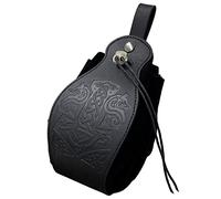 HiiFeuer Custodia in ecopelle medievale, borsa portatile con coulisse,Borsa da cintura vintage dadi per LARP Ren Faire (Mjolnir Nero)