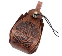 HiiFeuer Custodia in ecopelle medievale, borsa portatile con coulisse,Borsa da cintura vintage dadi per LARP Ren Faire (Mjolnir Marrone)