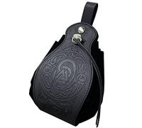 HiiFeuer Custodia in ecopelle medievale, borsa portatile con coulisse,Borsa da cintura vintage dadi per LARP Ren Faire (Nidhogg Nero)