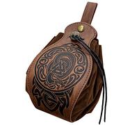 HiiFeuer Custodia in ecopelle medievale, borsa portatile con coulisse,Borsa da cintura vintage dadi per LARP Ren Faire (Nidhogg Marrone)