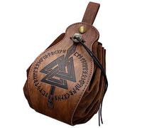 HiiFeuer Custodia in ecopelle medievale, borsa portatile con coulisse,Borsa da cintura vintage dadi per LARP Ren Faire (Gungnir Marrone)