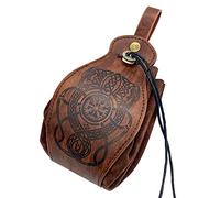 HiiFeuer Custodia in ecopelle medievale, borsa portatile con coulisse,Borsa da cintura vintage per dadi per LARP Ren Faire (Dragon Marrone)