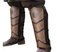 HiiFeuer Ghette medievali in pelle di Pu per le gambe, Armatura da cavaliere d'epoca del Medioevo, Guardamuscoli mercenari per costume LARP (Marrone A)