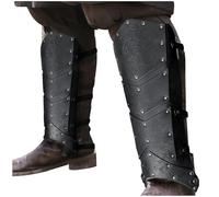 HiiFeuer Ghette medievali in Pelle di Pu per Le Gambe, Armatura da Cavaliere d'Epoca del Medioevo, Guardamuscoli mercenari per Costume Larp (Nero A)