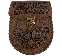 HiiFeuer Marsupio Nordico Goffrato in Ecopelle, Con Tasca Laterale, Stile che Ricorda il Medioevo, Marsupio Vintage per LARP Ren Faire (Fenrir)