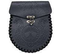 HiiFeuer Marsupio Nordico Goffrato in Ecopelle, Con Tasca Laterale, Stile che Ricorda il Medioevo, Marsupio Vintage per LARP Ren Faire (Dragon Nero)
