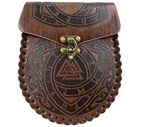 HiiFeuer Marsupio Nordico Goffrato in Ecopelle, Con Tasca Laterale, Stile che Ricorda il Medioevo, Marsupio Vintage per LARP Ren Faire (Odin)