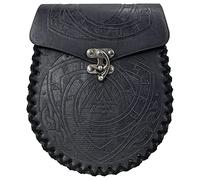 HiiFeuer Marsupio Nordico Goffrato in Ecopelle, Con Tasca Laterale, Stile che Ricorda il Medioevo, Marsupio Vintage per LARP Ren Faire (Odin Nero)