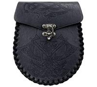 HiiFeuer Marsupio Nordico Goffrato in Ecopelle, Con Tasca Laterale, Stile che Ricorda il Medioevo, Marsupio Vintage per LARP Ren Faire (Axe Nero)