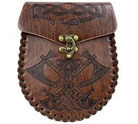 HiiFeuer Marsupio Nordico Goffrato in Ecopelle, Con Tasca Laterale, Stile che Ricorda il Medioevo, Marsupio Vintage per LARP Ren Faire (Axe)