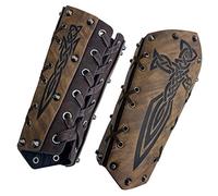 HiiFeuer Medieval Embossed Arm Bracers, Retro Faux Leather Knight Arm Guantlets, Vintage Renaissance Arm Guards (Brown B)